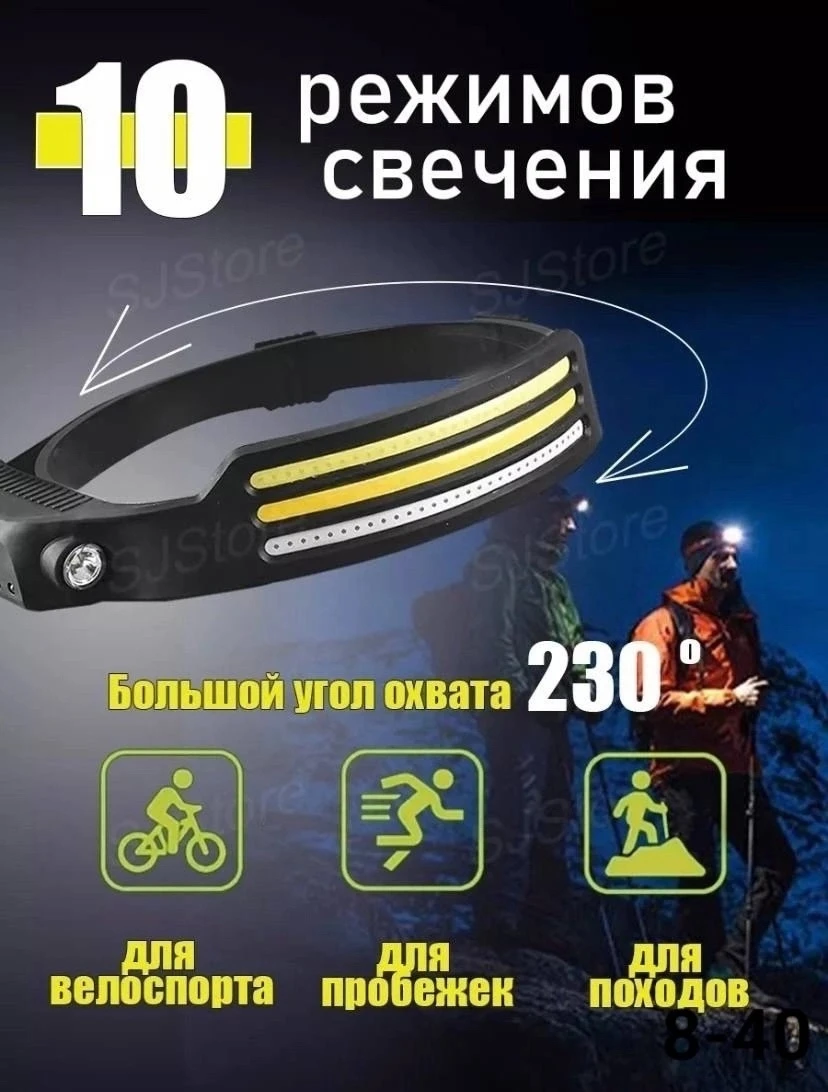 Фонарь налобный аккумуляторный светодиодный мощный LED usb